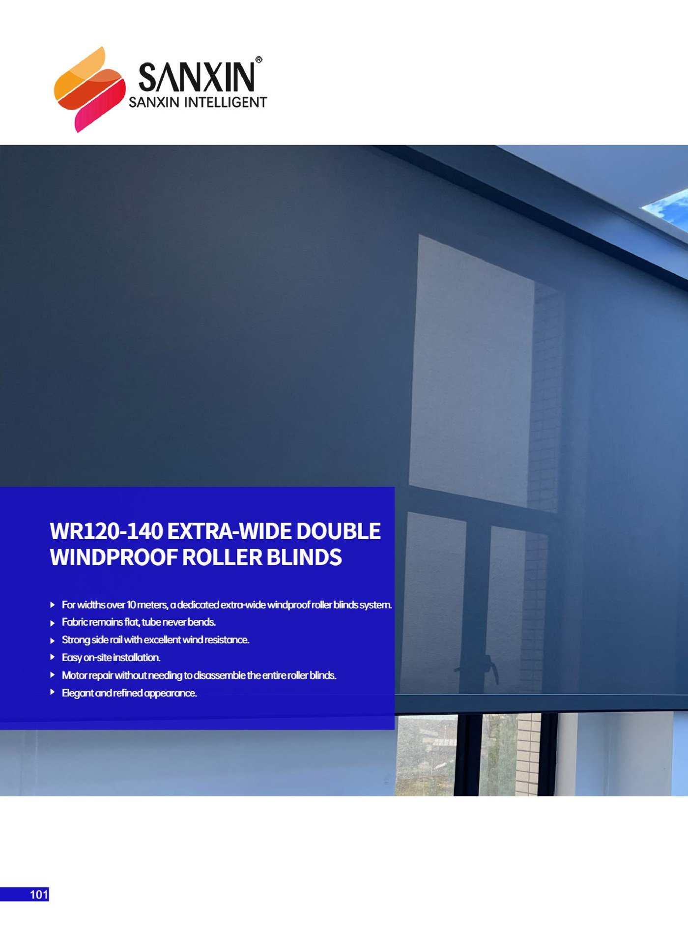 WR120-140 Extra-Wide Windproof Roller Blinds – System for Openings over 10 m