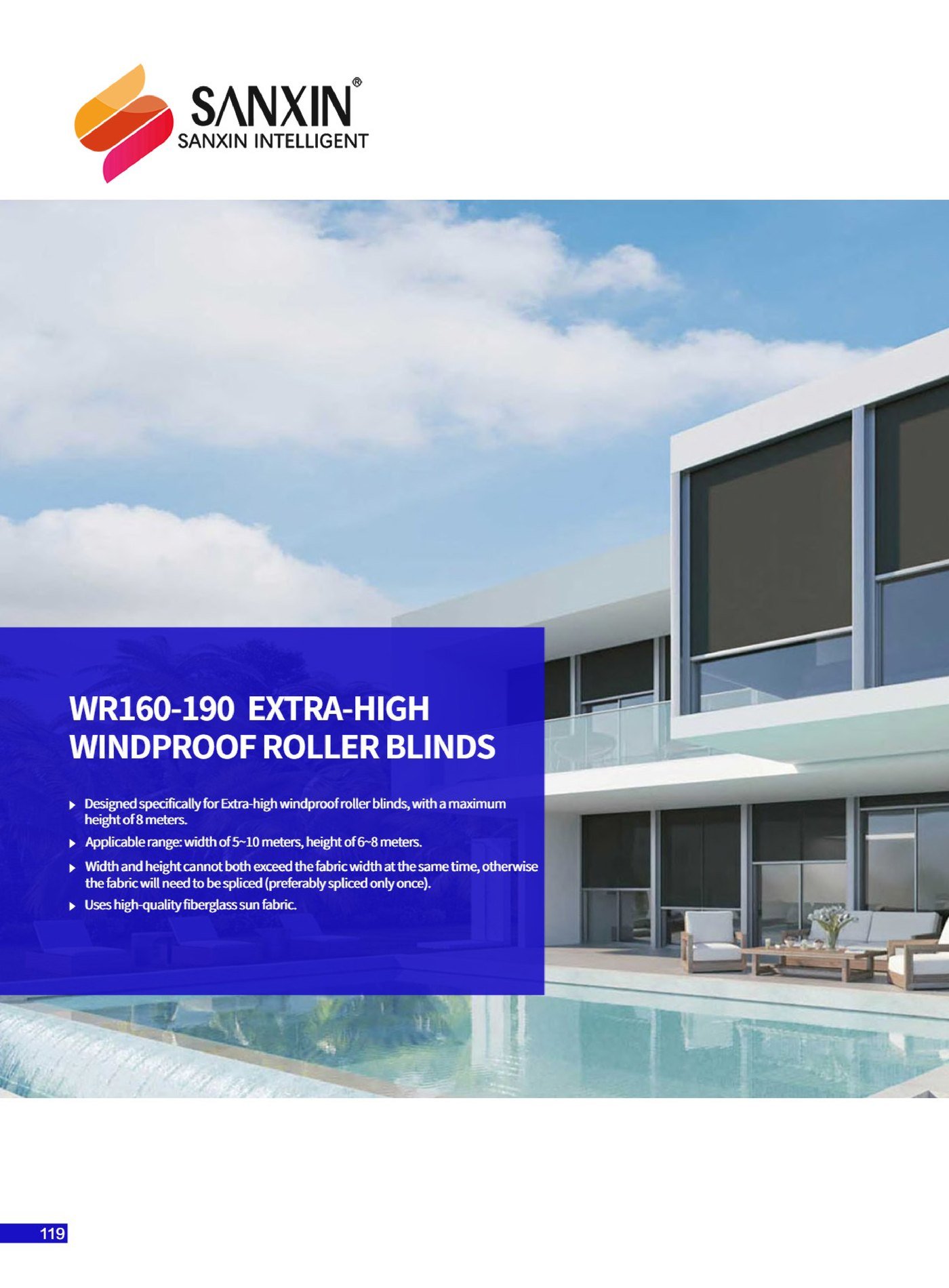WR160-190 Extra-High Windproof Roller Blinds – 90 mm Tube for 6 to 8 m Heights