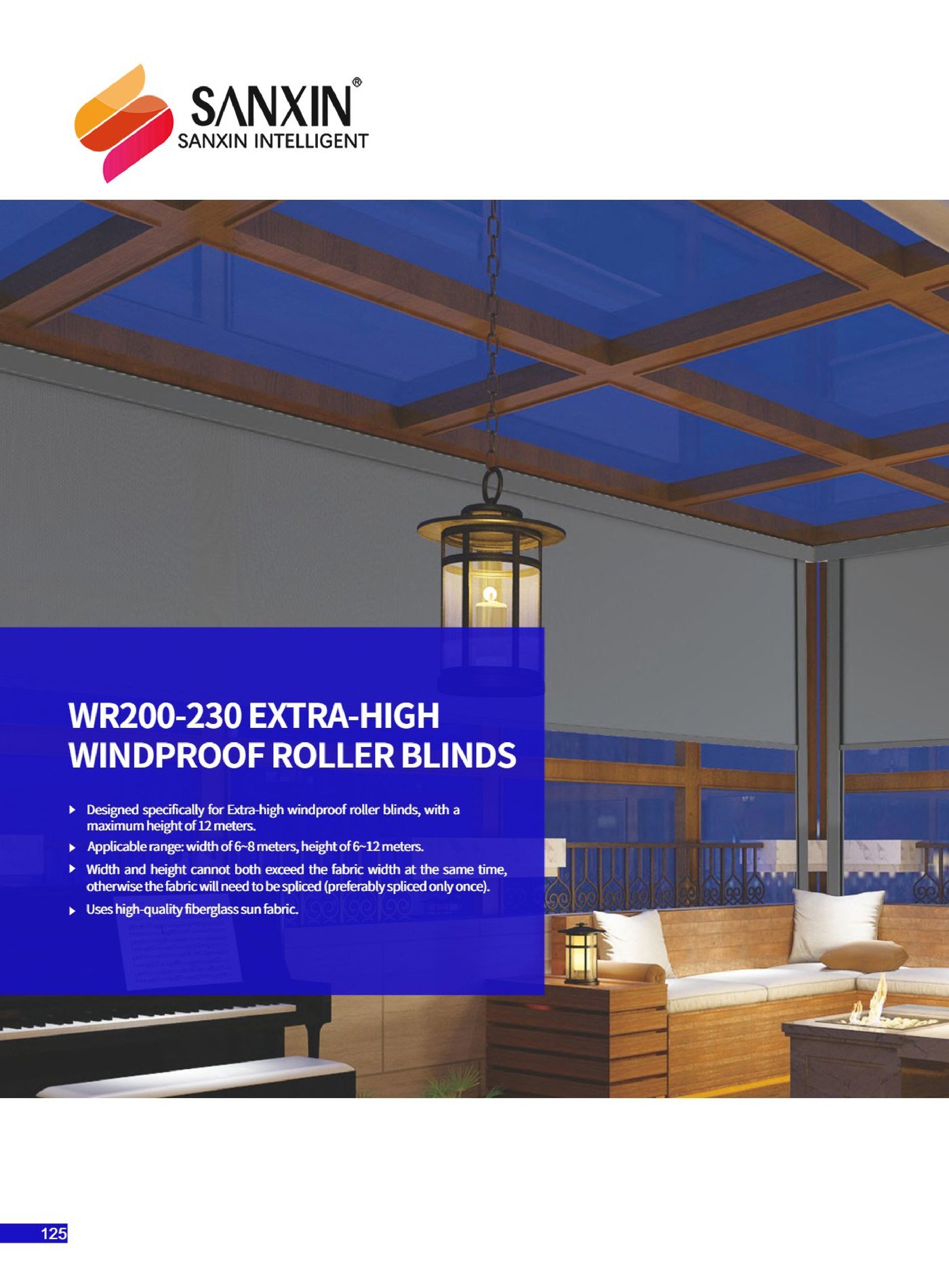 WR200-230 Extra-High Windproof Roller Blinds – 130 mm Tube for 6 to 12 m Heights