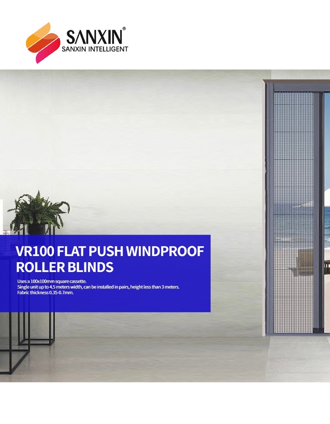 VR100 Flat Push Windproof Roller Blinds – Push-Pull Screen for Doors