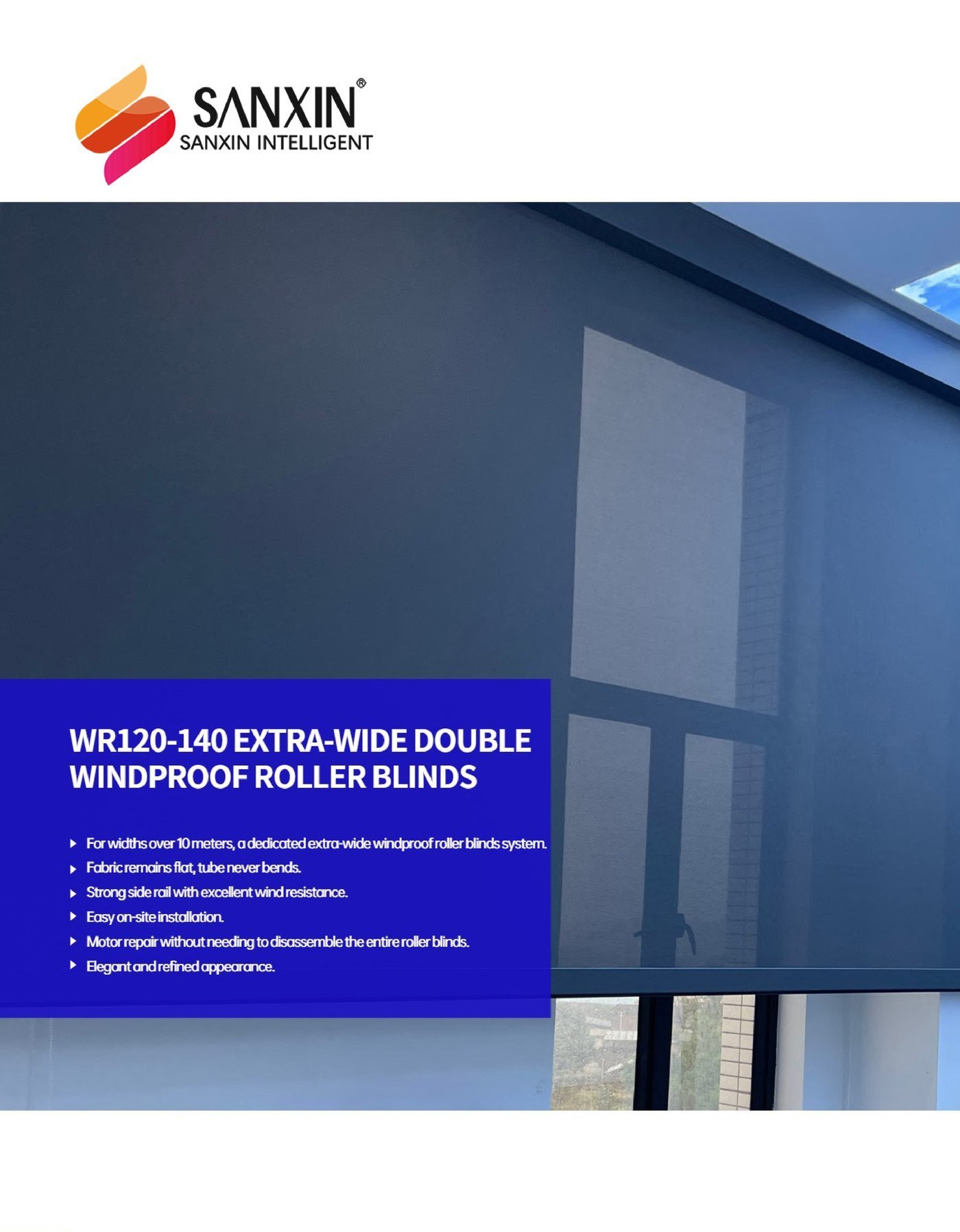 WR120-140 Extra-Wide Windproof Roller Blinds – System for Openings over 10 m