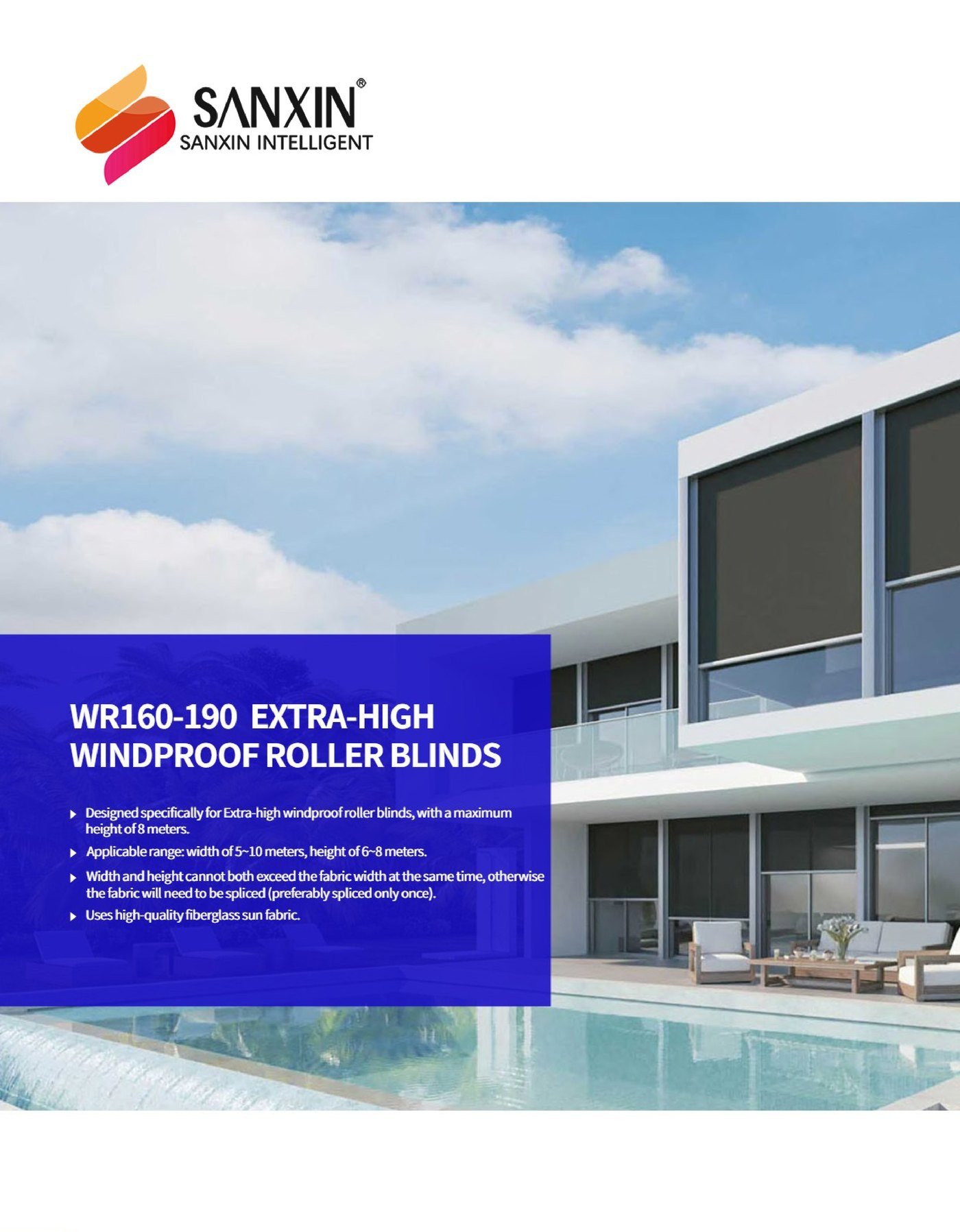 WR160-190 Extra-High Windproof Roller Blinds – 90 mm Tube for 6 to 8 m Heights