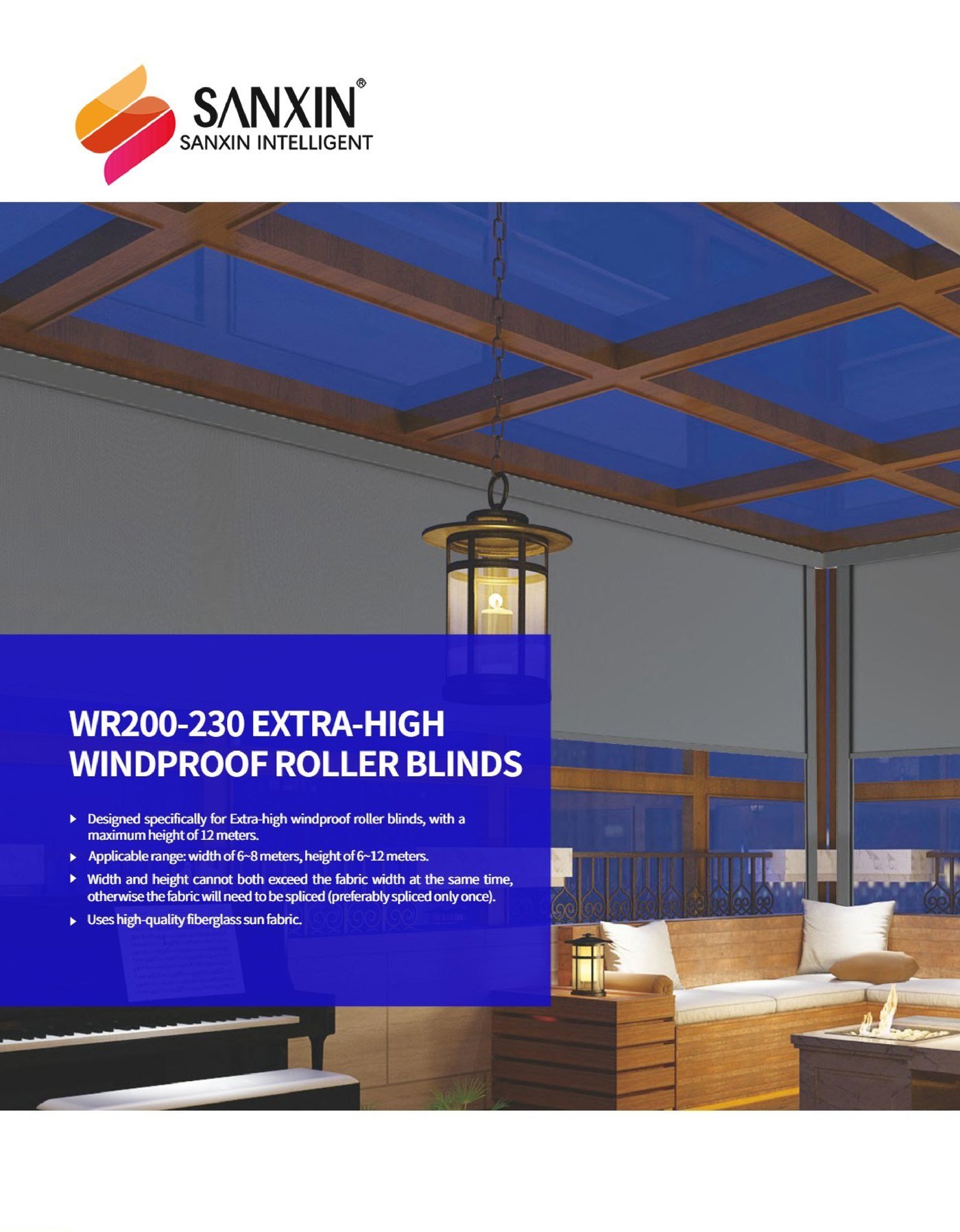 WR200-230 Extra-High Windproof Roller Blinds – 130 mm Tube for 6 to 12 m Heights